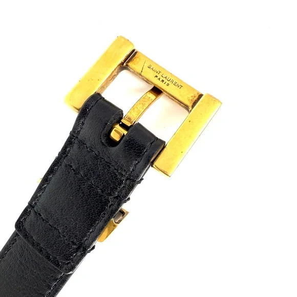 Saint Laurent Skinny YSL Logo Buckle Leather Belt 95 38